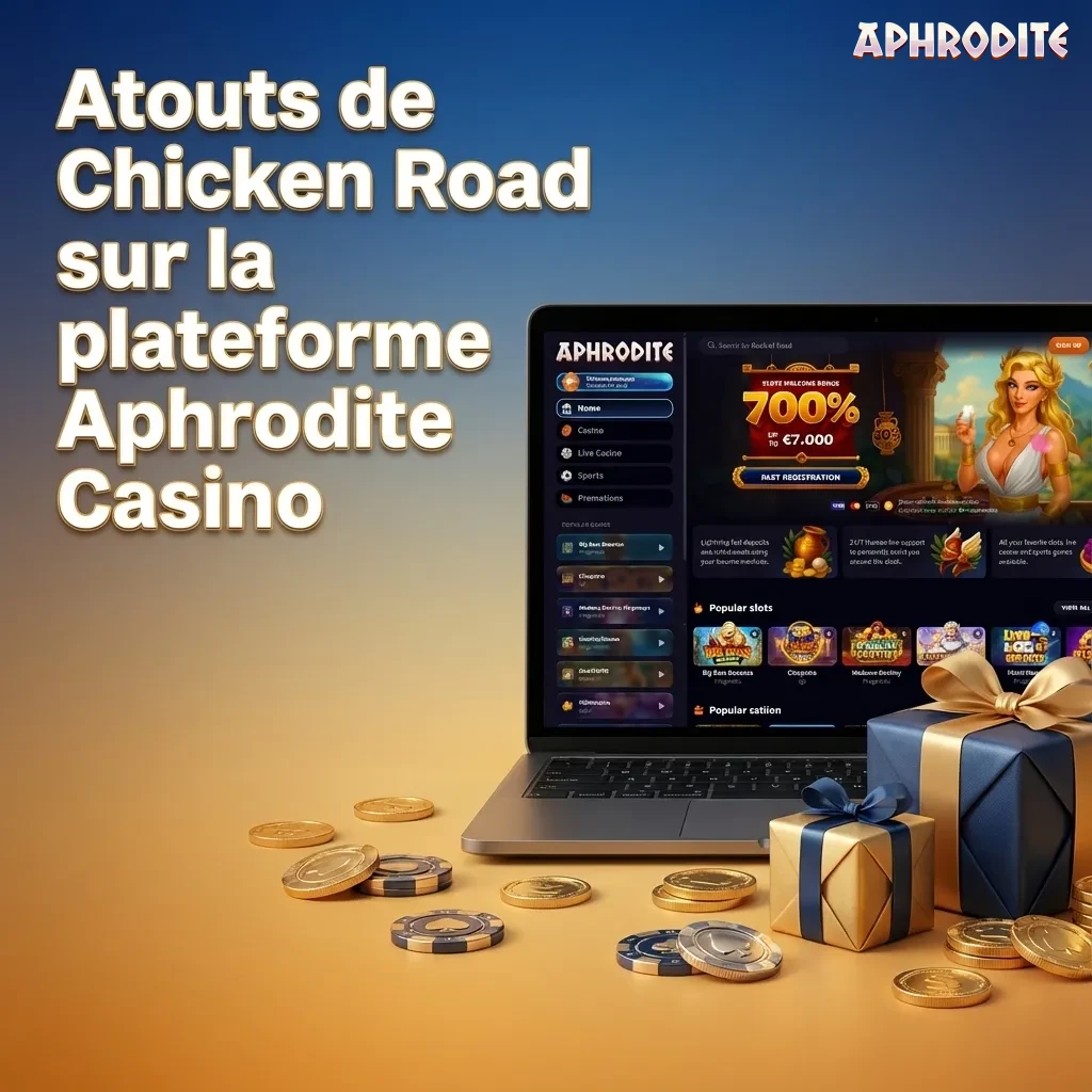 Infographie des atouts de Chicken Road sur Aphrodite Casino avec liste d’avantages pour joueurs français en ligne