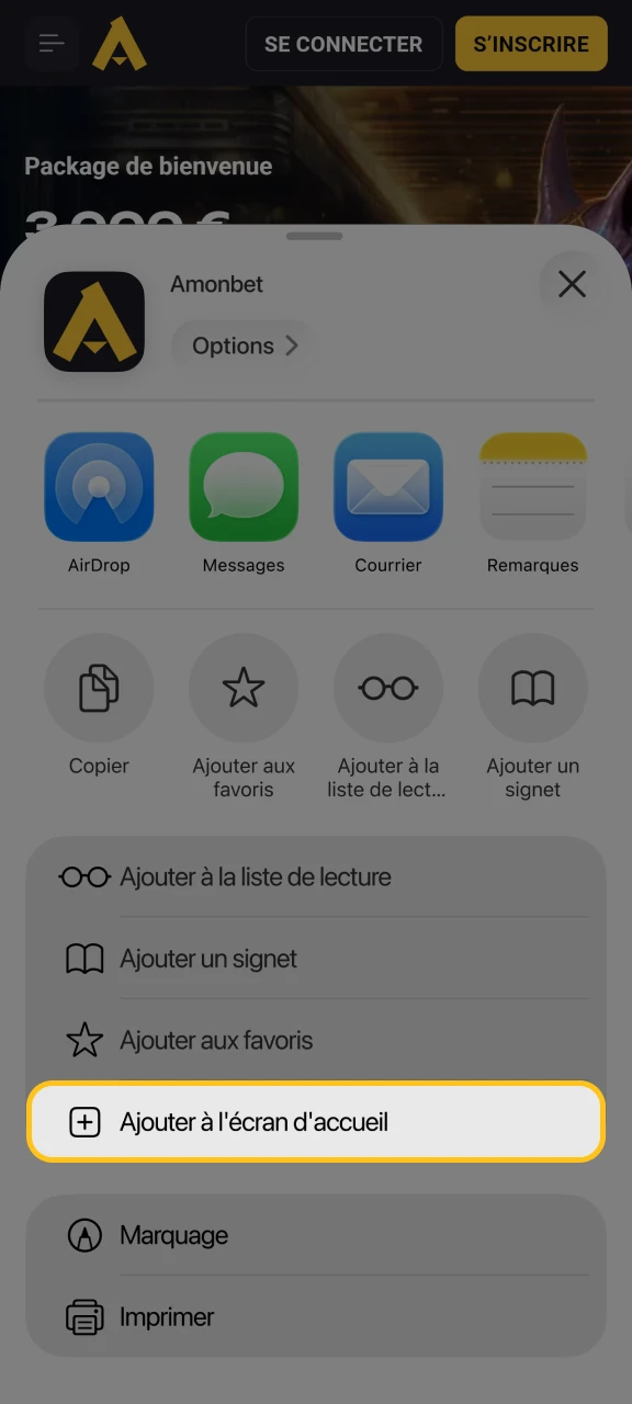 Ajoutez un raccourci vers le jeu Chicken Road à votre écran d'accueil depuis le menu de votre navigateur.