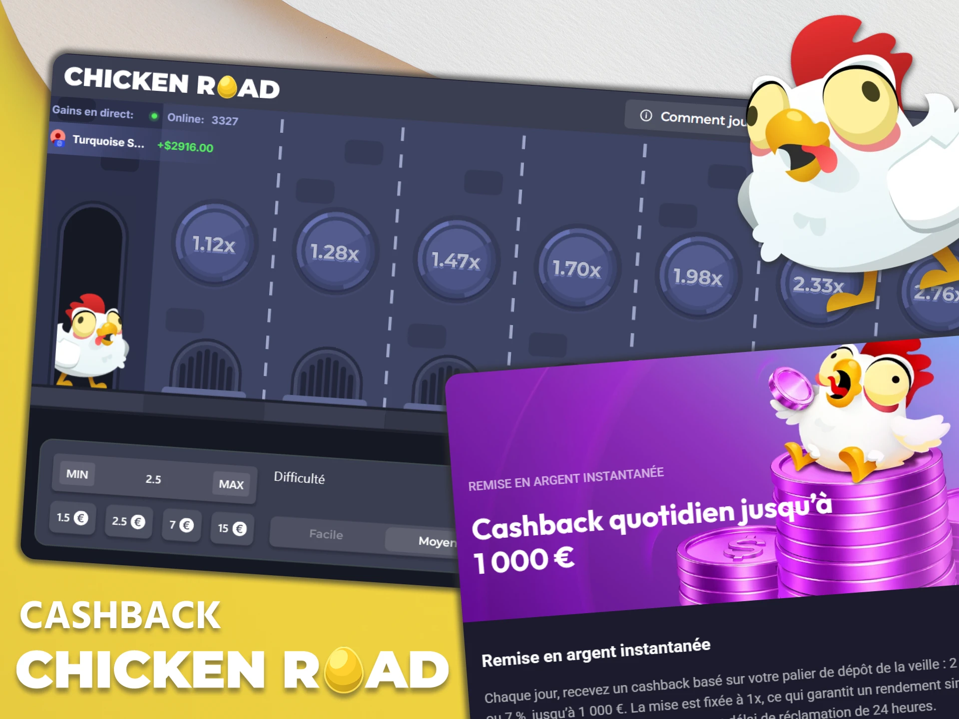 Des bonus de cashback sont disponibles pour le jeu Chicken Road.