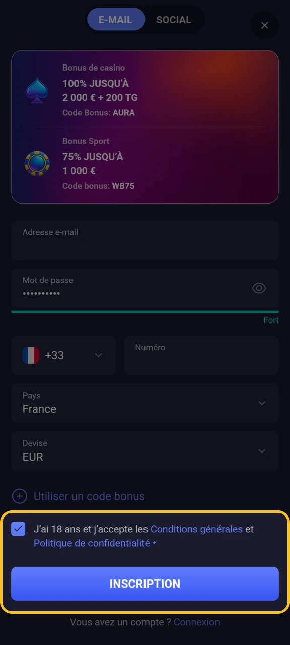 Terminez votre inscription et commencez à jouer à Chicken Road.