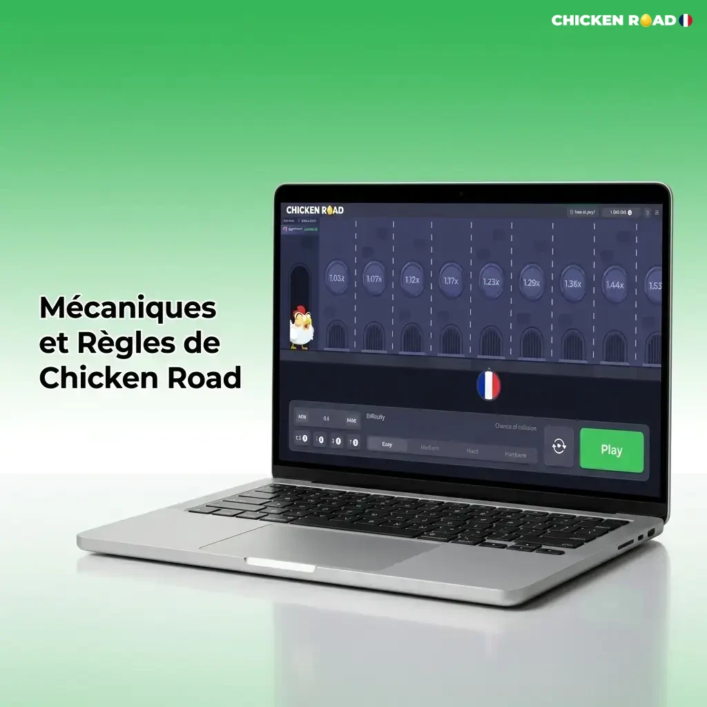 Poulet traversant des fours enflammés dans Chicken Road, jeu crash avec multiplicateurs croissants et cash-out